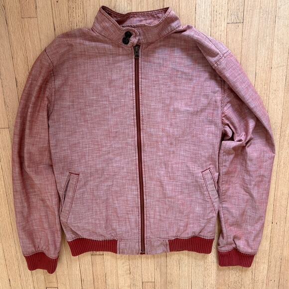Y2K Levi's Bomber Jacket Rust Red Men's Medium Zip Varsity - Picture 1 of 11
